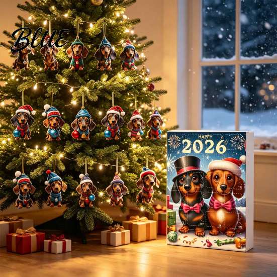 Decorazioni Natalizie a Tema Bassotto Calendari dell'Avvento 2026 24 Giorni Ciondolo Acrilico 2D Decorazioni per Albero di Natale Calendario del Countdown Collezionabile