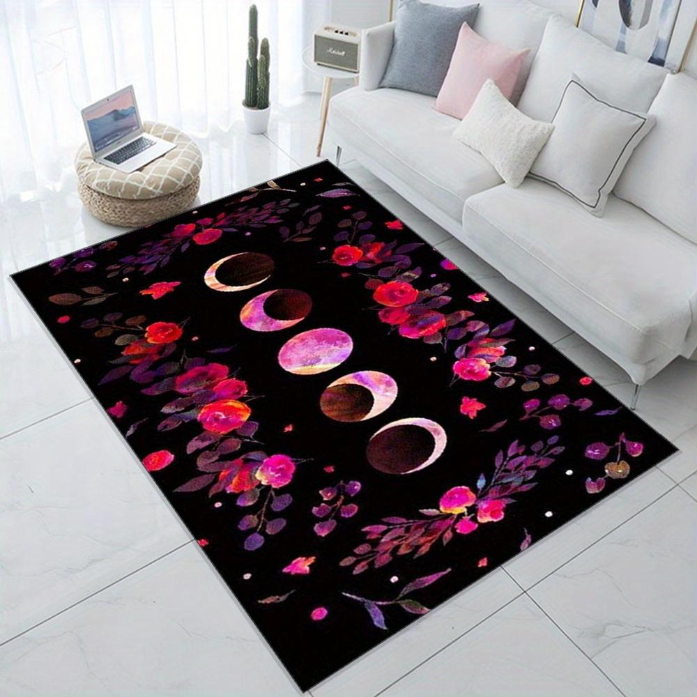 1pc Polyester Moon and Floral Design Area Rug - Easy-Care Crystal Velvet Carpet for Living Room, Bedroom, Kitchen, Porch, Balcon