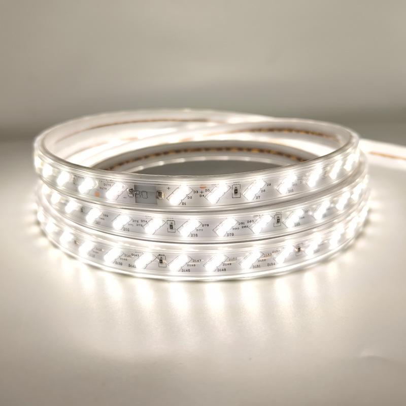 220V 2835 LED Strip Light, 180° Angle, Three Rows, Neutral 4000K, Natural Rubber-Coated Soft Light