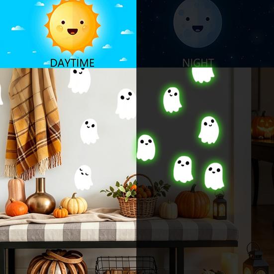 Cartoon Ghost Party Decorations Halloween Glow-in-the-Dark Wall Stickers, Cute Pumpkin Decals, Waterproof PVC Window Clings Removable Art