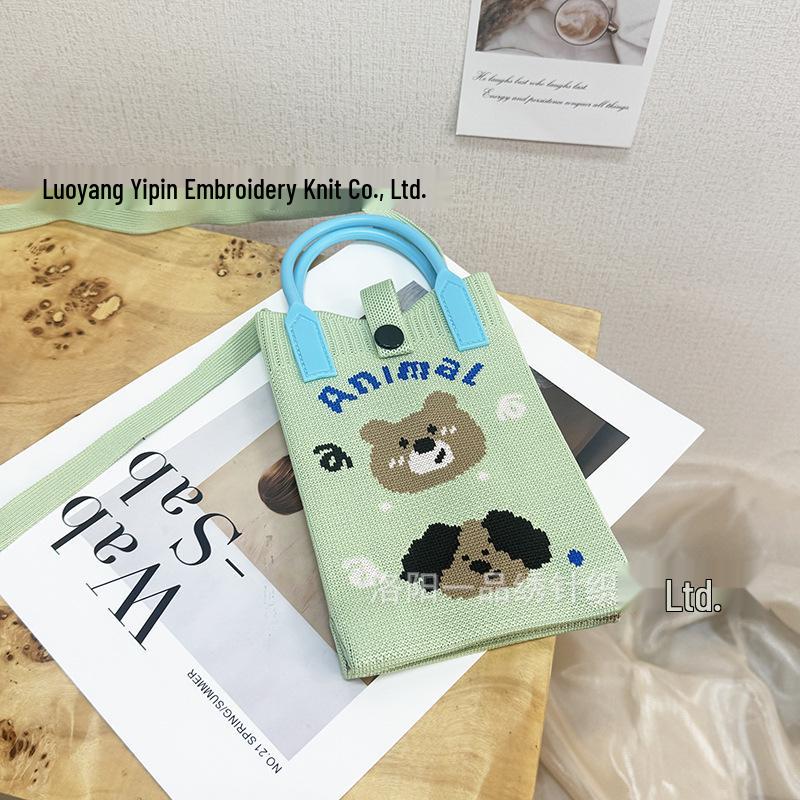 Cute Cartoon Dopamine Knit Crossbody Phone and Coin Bag