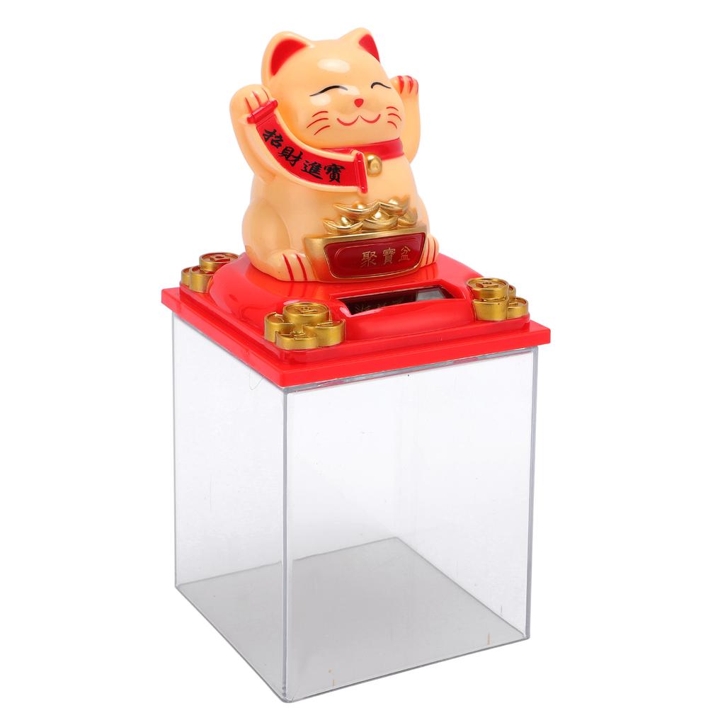 Solar Powered Waving Cat Good Luck Fortune Ornament   Welcoming Decor with Clear Cover