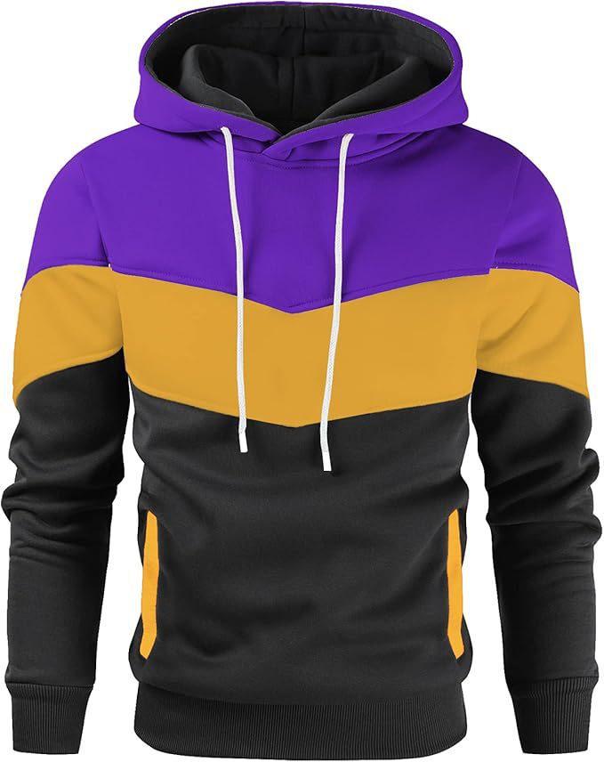 Men's Fashionable Printed Hooded Sweatshirt - European & American Casual Sports Color Block Top for Spring & Autumn