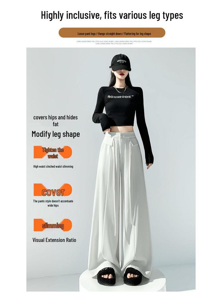Designer Women's Wide-Leg High-Waist Pants - 2026 Spring Collection, Slimming Loose Straight Fit, Floor-Length Casual Drape Style