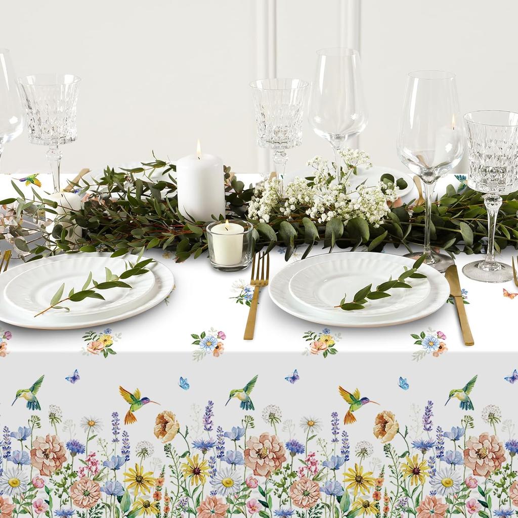 3 Pack Spring Summer Floral Tablecloth Decorations, Wildflower Plastic Disposable Table Cloth, Wild Flower Rectangle Table Cover for Garden Picnic