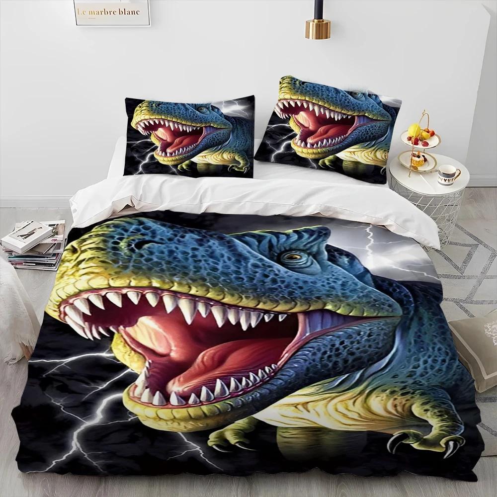 3D Cartoon Dinosaur Illusion Comforter Bedding Set,Duvet Cover Bed Set Quilt Cover Pillowcase,Queen Bedding Set for Child Gift