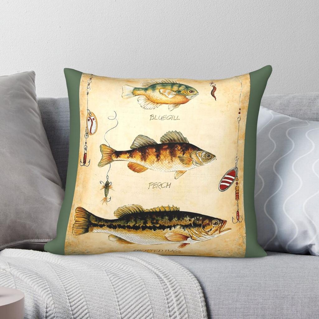 Bluegill Perch Spotted Bass Pillowcase Polyester Linen Velvet Pattern Zip Decorative Pillow Case Home Cushion Cover Wholesale