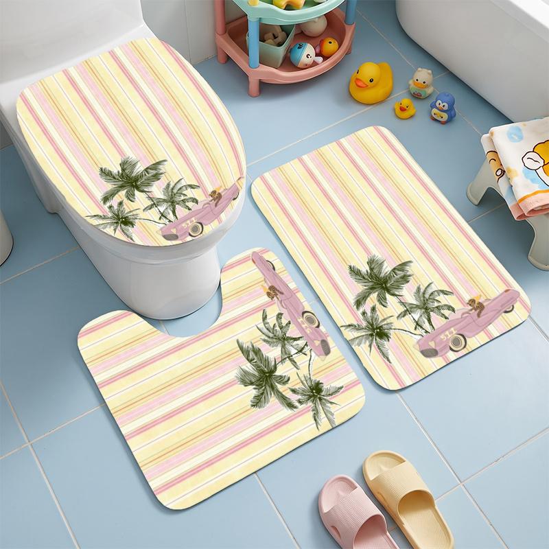 Summer Holiday (63) Flannel Toilet 3 Piece Set Soft Bathroom Toilet Seat Cover Non-Slip Bath Rug Home Bathroom Decor