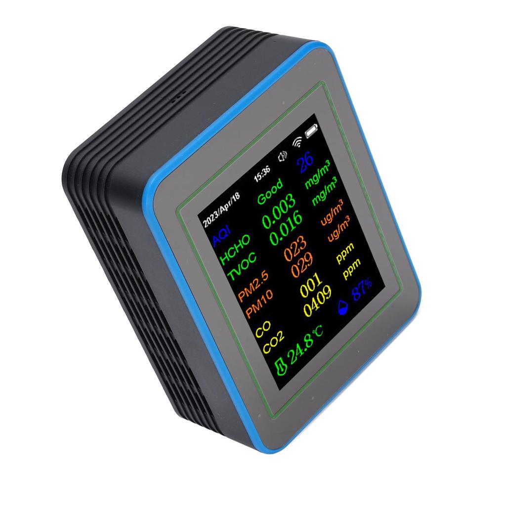 Quality Meter 12 In 1 WiFi CO2 TVOC HCHO Temp Humid Smart Detect Indoor Battery Powered with Time Display