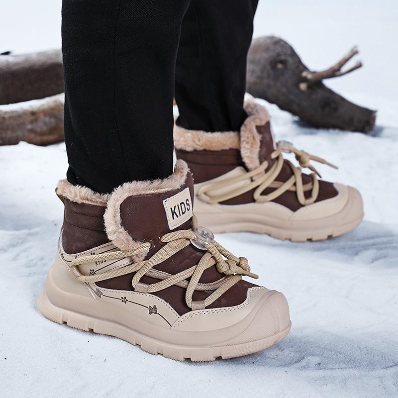 Autumn/Winter Fur-Lined Kids' Cotton Snow Boots - Warm Mid-High Top for Boys & Girls