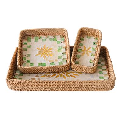 3 Pieces Rattan Storage Basket Set Bread Kitchen Organizer Woven Fruit for Pantry