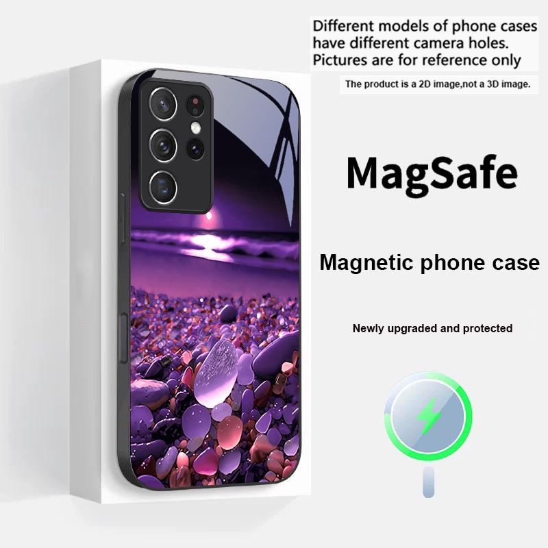 Colorful Stone Seaside For Samsung S 25 S25 Edge S25Ultra S8 9 10 20 S21 Pro S22 Plus S23 FE S24 Ultra Magsafe Glass Phone Case