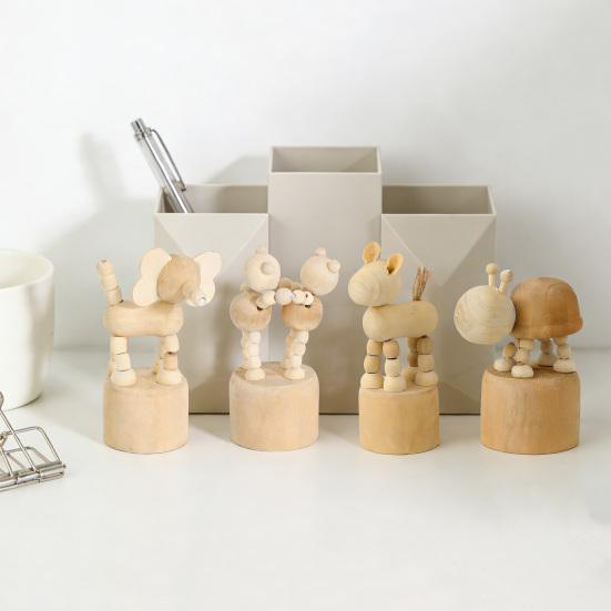 Wooden Finger Puppet Toy Cartoon Mini Desktop Movable Elephant Tiger Dog Puppet Figurine for DIY Crafts Home Party Decoration