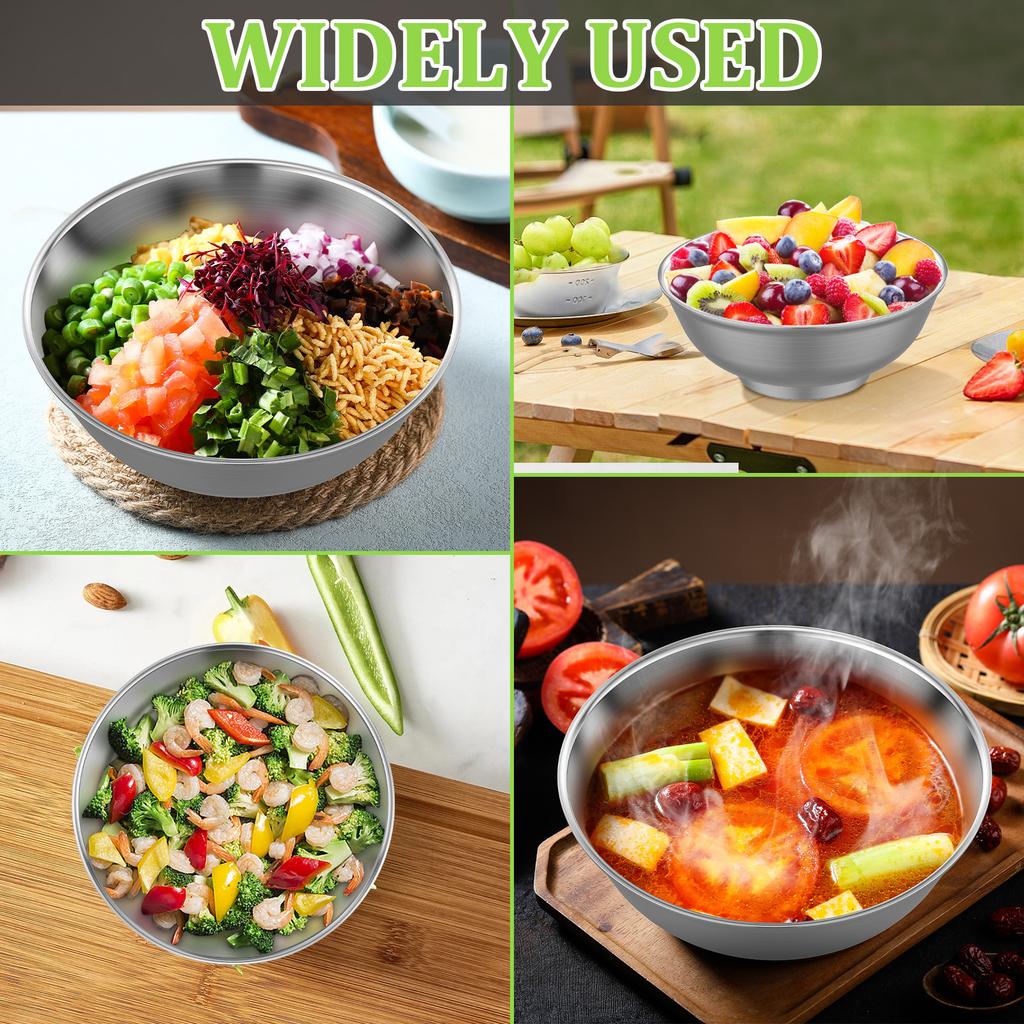 2Pcs Mixing Bowls 54oz Stainless Steel Salad Bowls Unbreakable Soup Bowls Double Walled Insulated Serving Bowls for Noodles