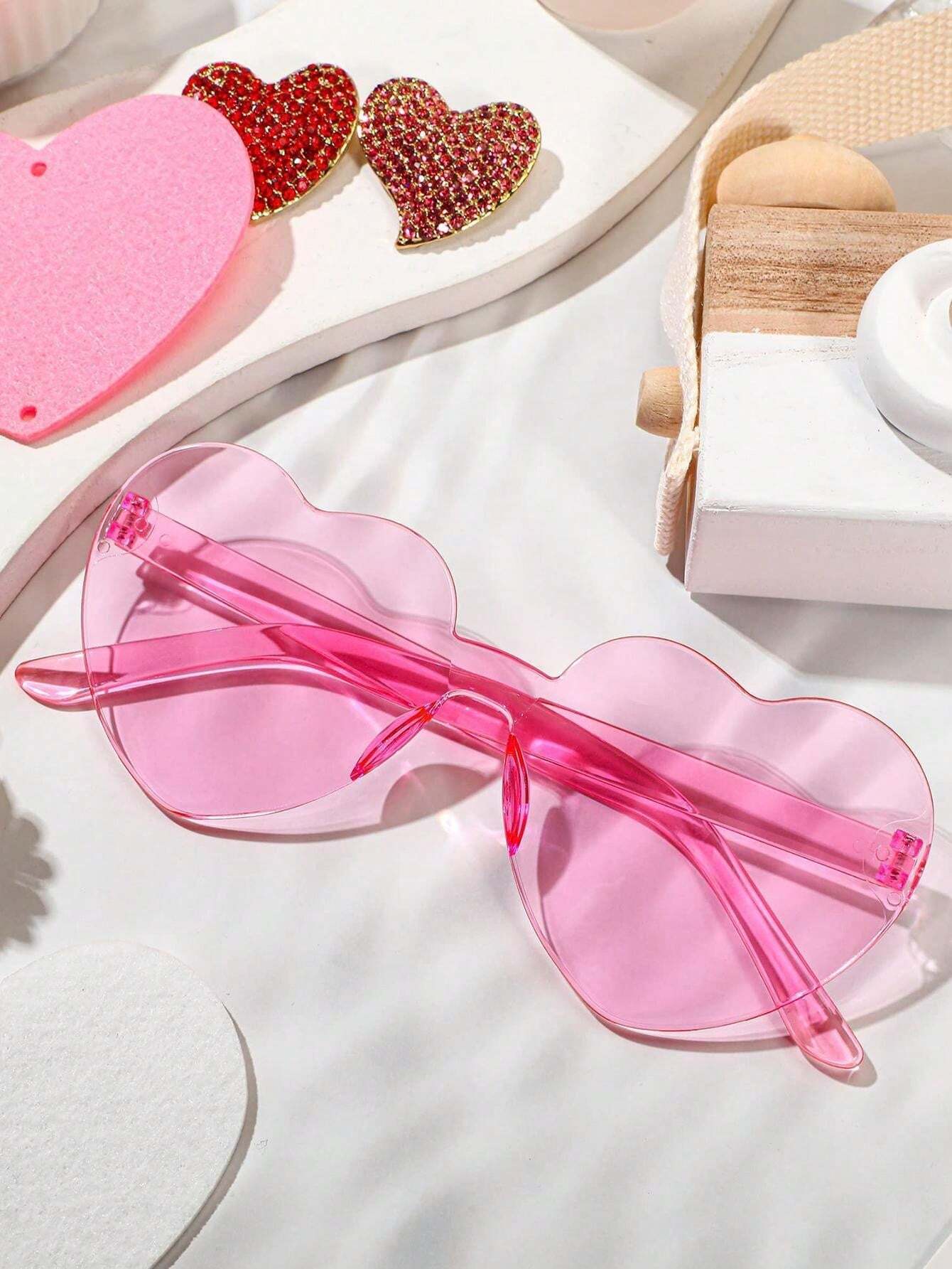 Paare Herzförmige Brillen Bonbonfarben Randlos Lustige Herzbrillen Für Damen Herren Partygeschenke, rosa