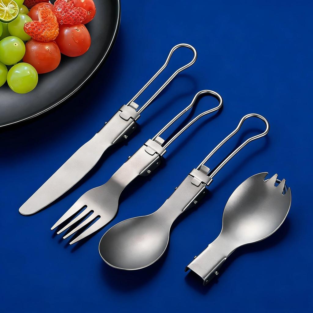 Liang Sheng Ultra-light Titanium Folding Cutlery Set: Spoon, Fork, Chopsticks for Camping, Picnic, Travel, and Hiking.