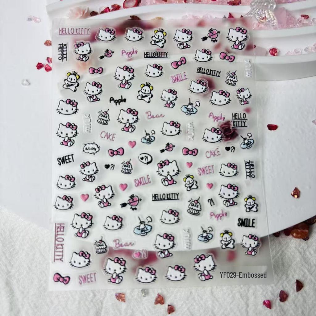 Hello Kitty 3D Embossed Nail Art Stickers - Glue-Free, Mixed Pack