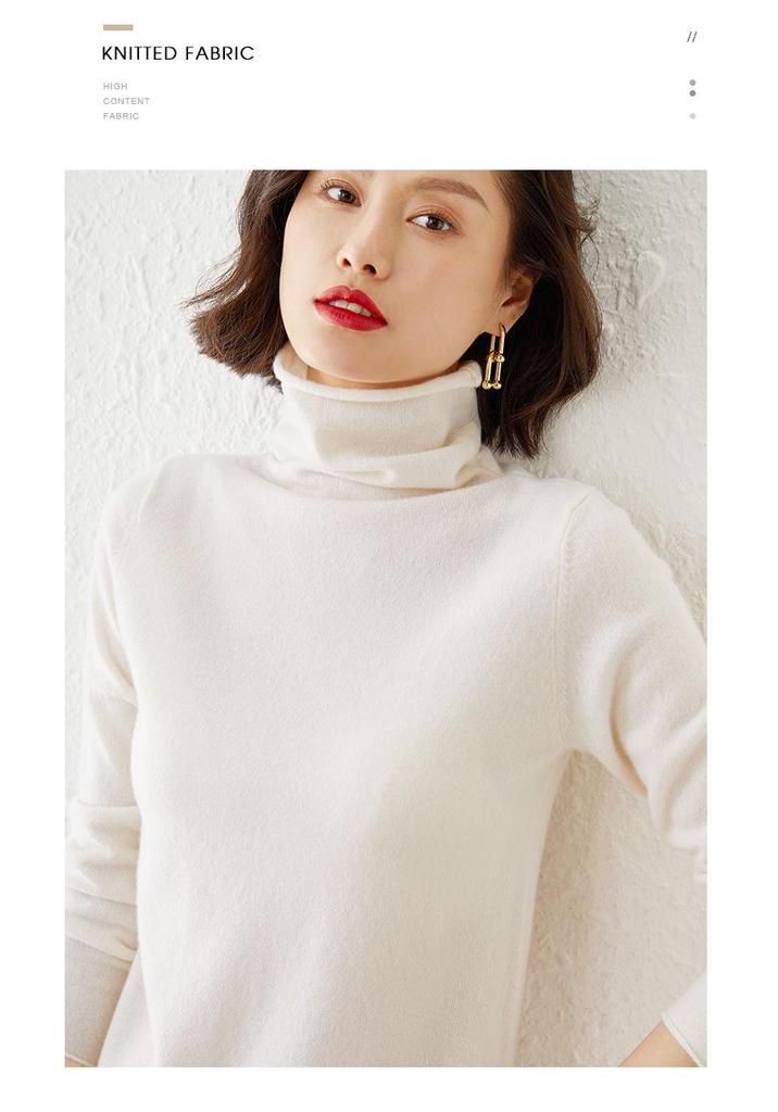 Women's Long Sleeve High Neck Knit Sweater - Loose Autumn/Winter Pullover Top