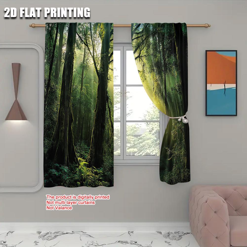 2pc,   Window Curtains Forest Trees Durable Polyester,Without Electricity Festive Holiday Use for Home Daily Decor
