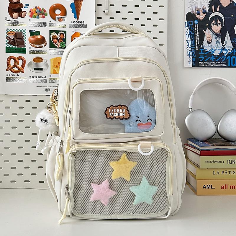 Schoolbag Japanese and Korean Original Transparent Pain Bag Versatile Large Capacity Backpack, Computer Bag, Academy Style, Middle and High School