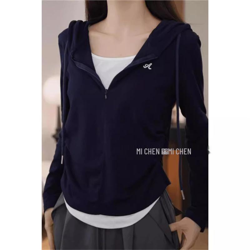 

Women s Ribbed 210g Base Layer Hooded Long Sleeve T-Shirt - 2-in-1 Trendy Spring/Autumn Top Small