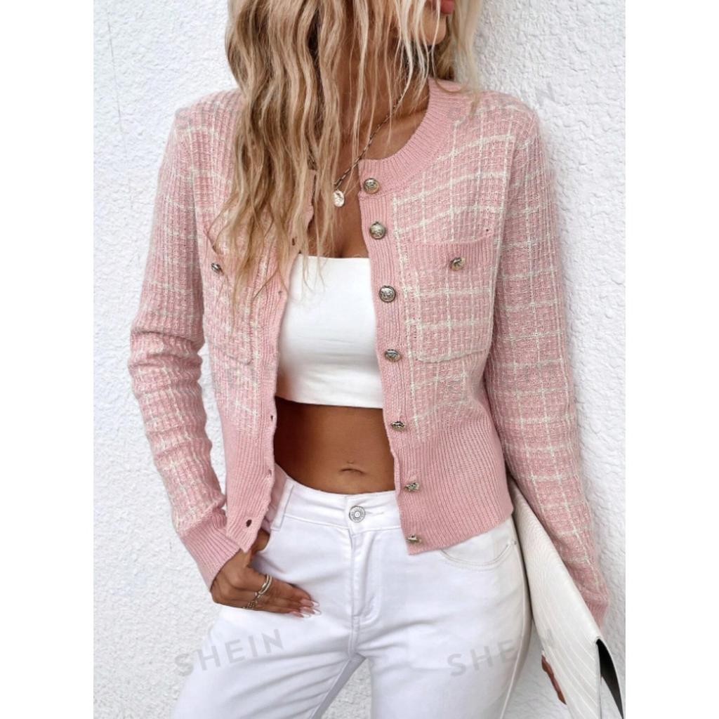 Women's Cardigans - Women's Long Sleeve Button Cropped Knit Cardigan, Elegant Tweed Style Short Sweater Coat, Daily Fashion Outerwear Women