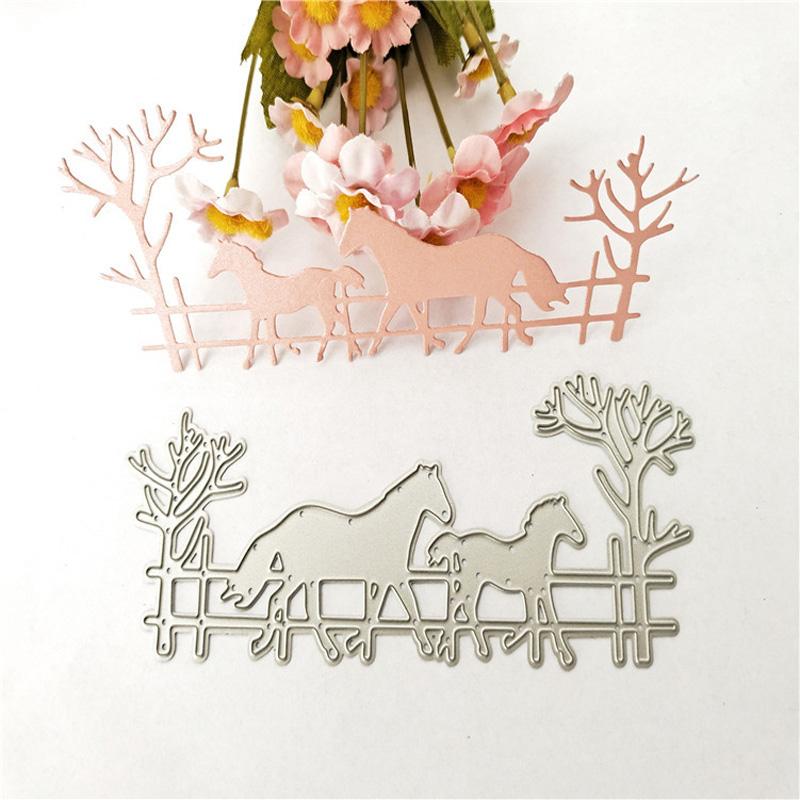 Two Horses On The Hill Design Style Metal Cutting Dies DIY Scrapbooking Embossing Stencil Paper Craft Album Template