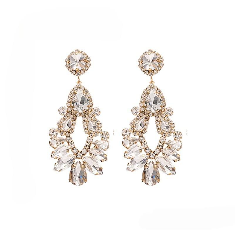 Exaggerated Personality Diamond-encrusted Hollow Water Drop Fringed Earrings Women's Court Style Light Luxury Versatile High-end Trendy Earrings