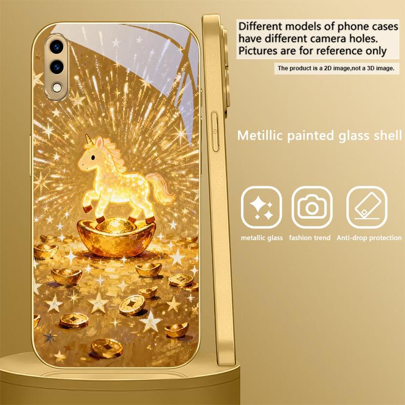 The shining golden pony For Samsung A 01 52S A04 A05S A10 A12 A13 22 23 24 36 42 M02 Note 10 20Ultra 8 9 Golden glass phone case