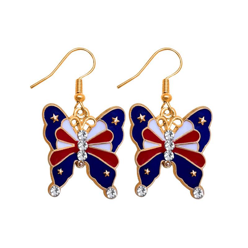American Independence Day Earrings USA Winged Butterfly Diamond-encrusted Boots Oil-drip Pendant Earrings