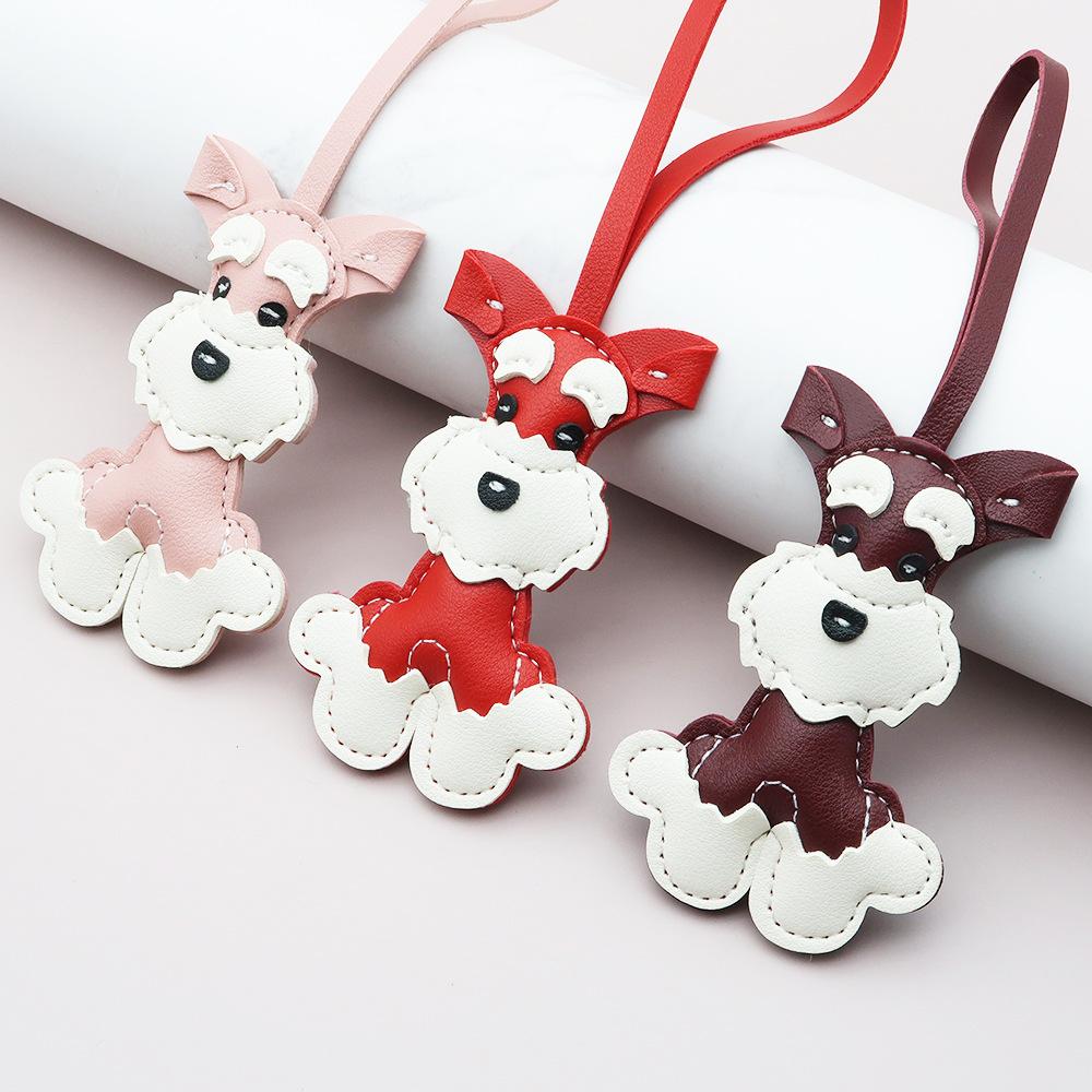 

Schnauzer Dog Keychain PU Leather Animals Keyring Hanging Ornament Backpack Handbag Charm Gift For Men Women Korean Bag Charms кавовий