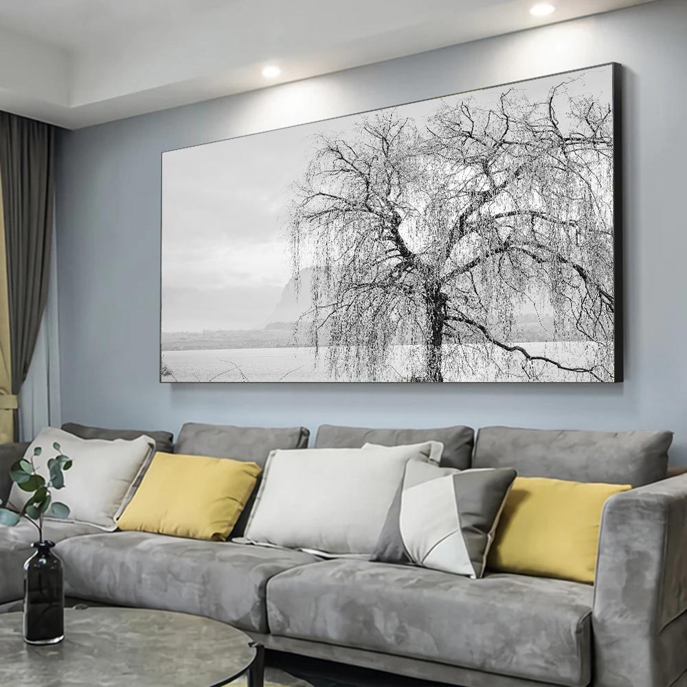 Minimalist Black White Modern Photo Wall Art Canvas Print Poster Winter Nature Sight Picture for Living Room Home Decor Cuadros