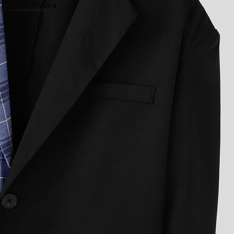 INCERUN Toamnă, primăvară, bărbați, rever, mânecă lungă, blazer, un buton, patchwork, costum, haine