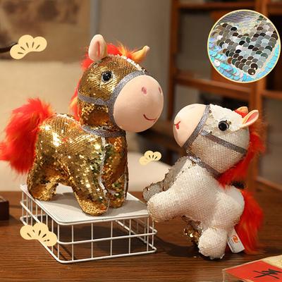 Pailletten-Pferd-Puppe Nationalstil Stoff Glücksbedeutung Tierkreis Pferd Themenpuppe Traditionell gefertigtes Pony-Spielzeug