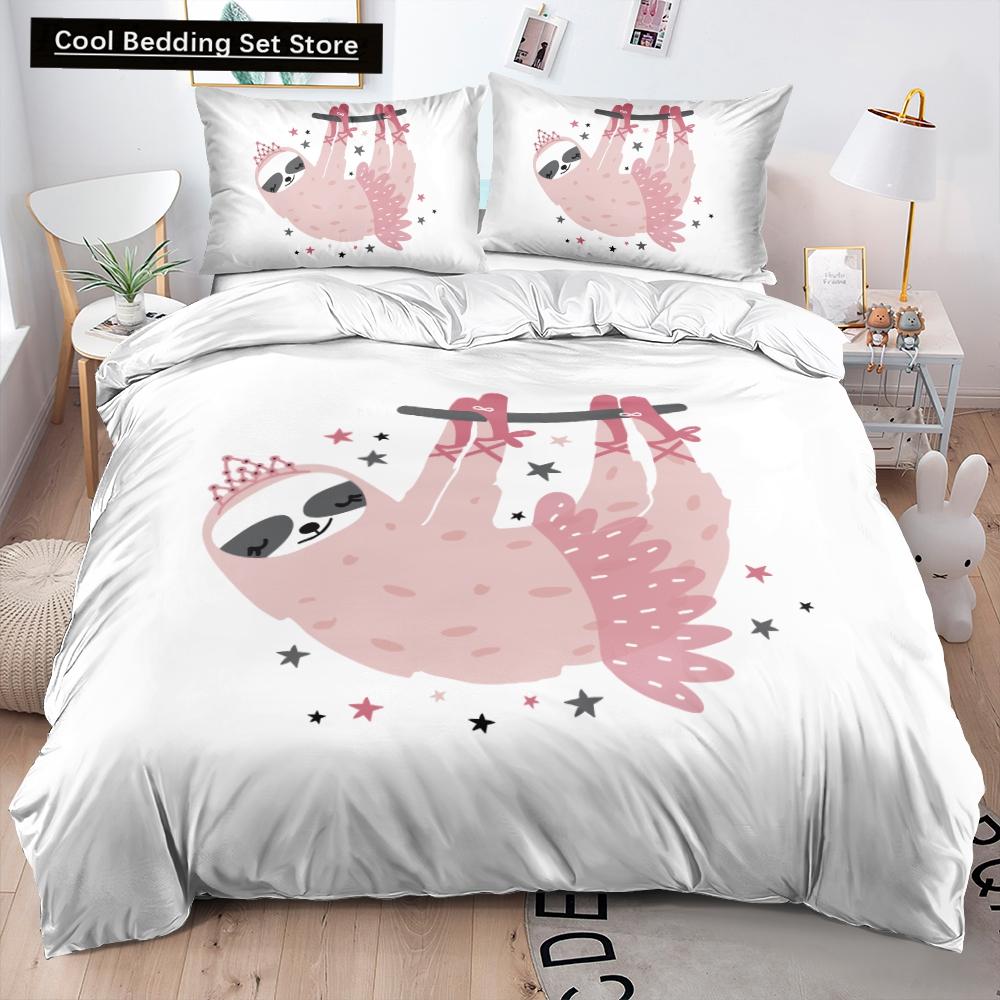 Cartoon Sloth Bedding Set for Bedroom Home Manga Style Sloth Print Duvet Cover Lazy Sleeping Australian Animal Soft Quilt Cover
