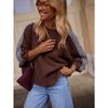 Women S Loose Fit 3 4 Sleeve Round Neck Striped Knit Sweater