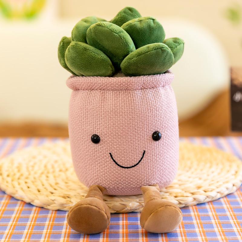 

Plush Potted Cute Plant Decor Luxuriously Soft Succulent Stuffed Toy For Home Leaf Pink