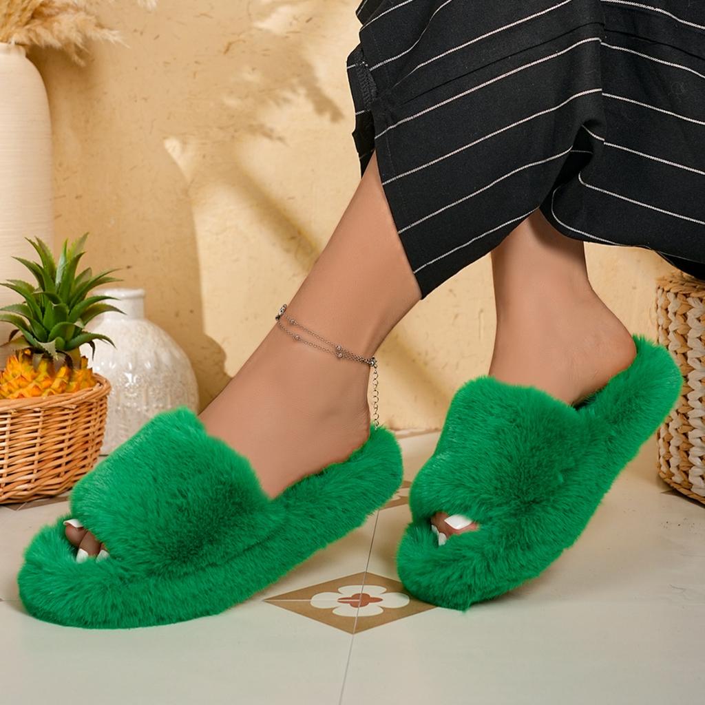 Women's New Plush Warm and Casual Open-toed Cotton Slippers in Autumn and Winter Plus Size Non-slip Comfortable Slippers