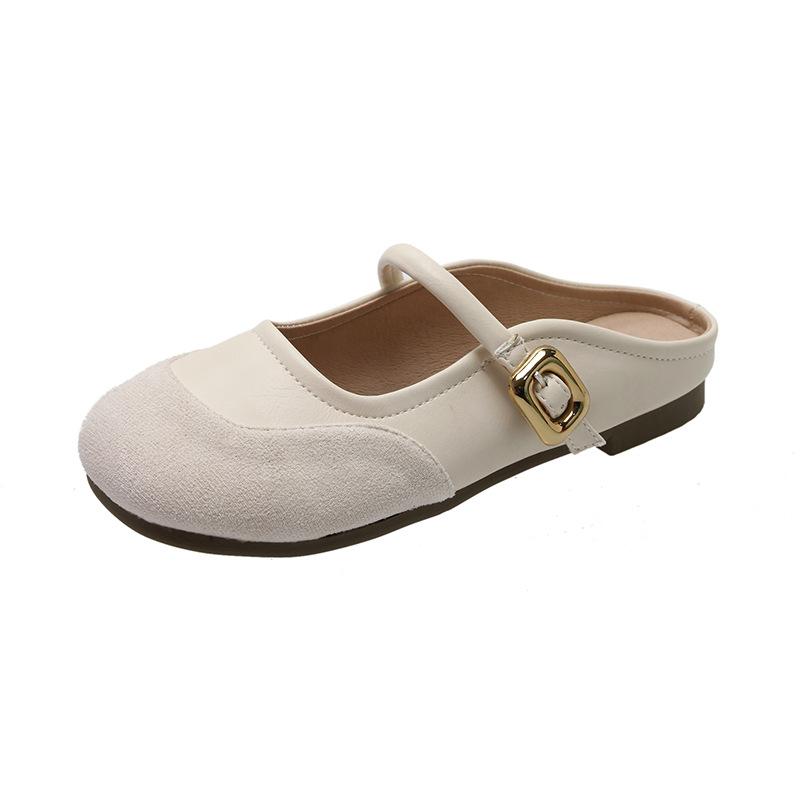 Soft-soled Mary Jane shoes round head shallow mouth Spring commuting versatile word with flat bottom half slippers women's comfort