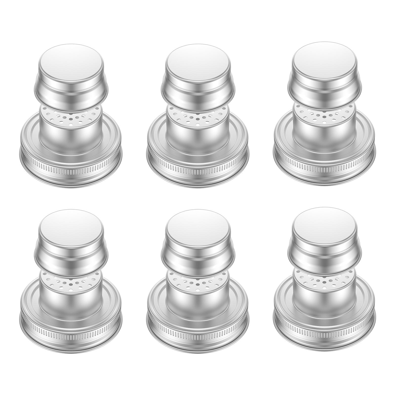 

6Pcs Mason Jar Shaker Lids Caps Stainless Steel Shaker Cap with Sealing Silicone Gasket Glass Jar Shaker Lid for Spices Cocktail