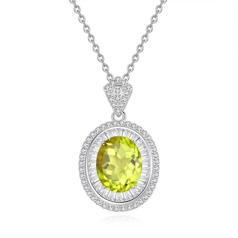 New Sterling Silver Oval Necklace Natural Crystal Stone Pendant Necklace Women's Niche Premium Light Luxury Versatile Clavicle Chain Daily Gifts