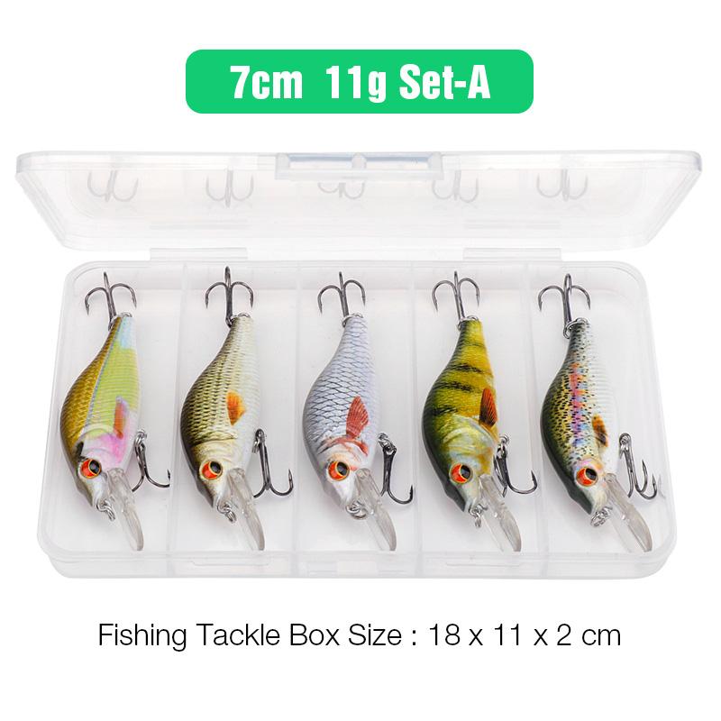 5pcs Floating Minnow Wobblers Fishing Lure Set 5cm/7cm/9cm Minnow Lures Hard Bait for Pike Crankbaits Fishing Tackle Box