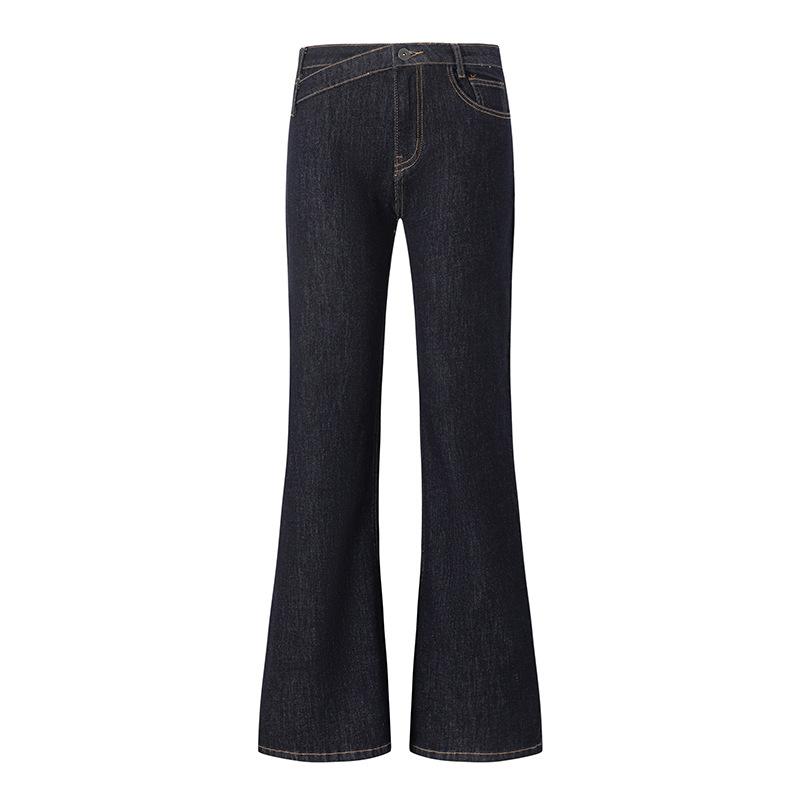 American dark blue primary color low waist micro pull jeans women's autumn and winter new hot girl loose and thin horn pants