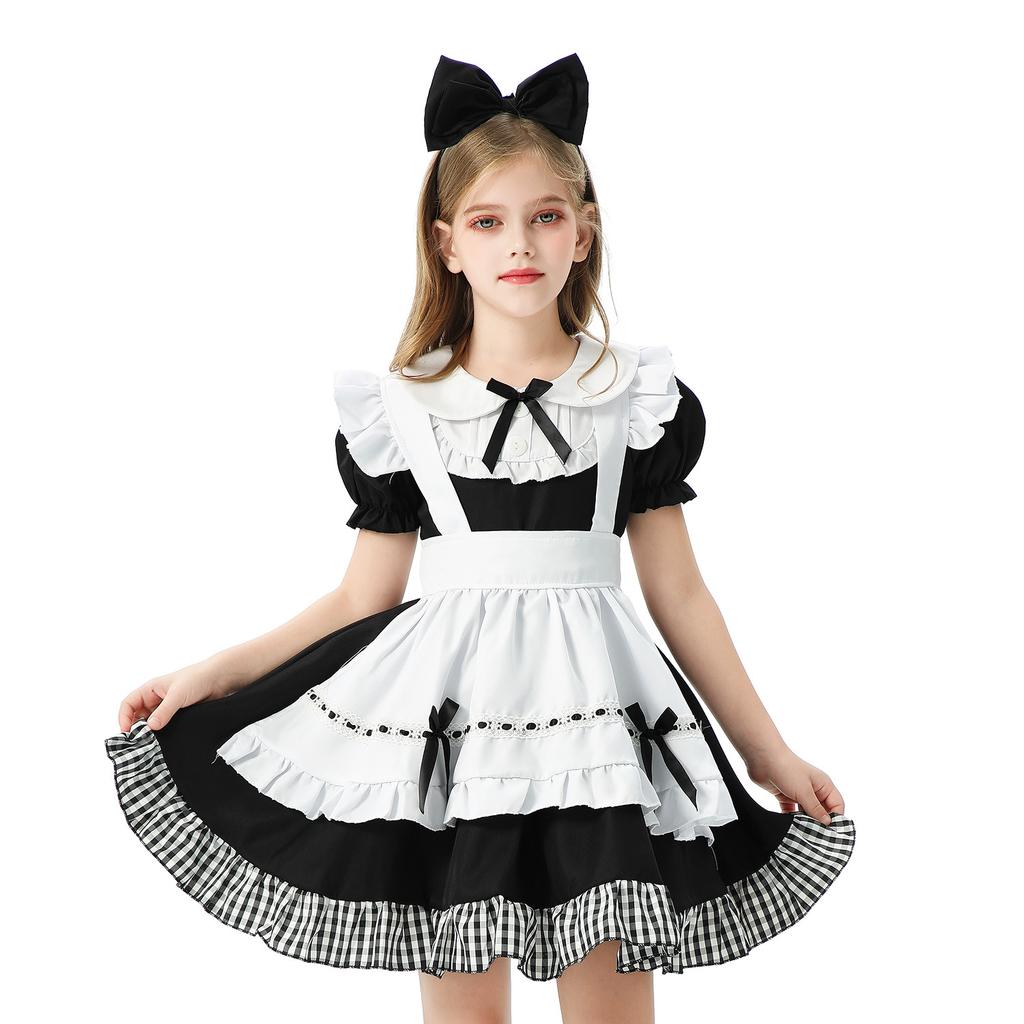 2026 Plaid Long Sleeve Maid Dress Alice Girl Lolita Princess Dress Children's Dress Girls Skirt