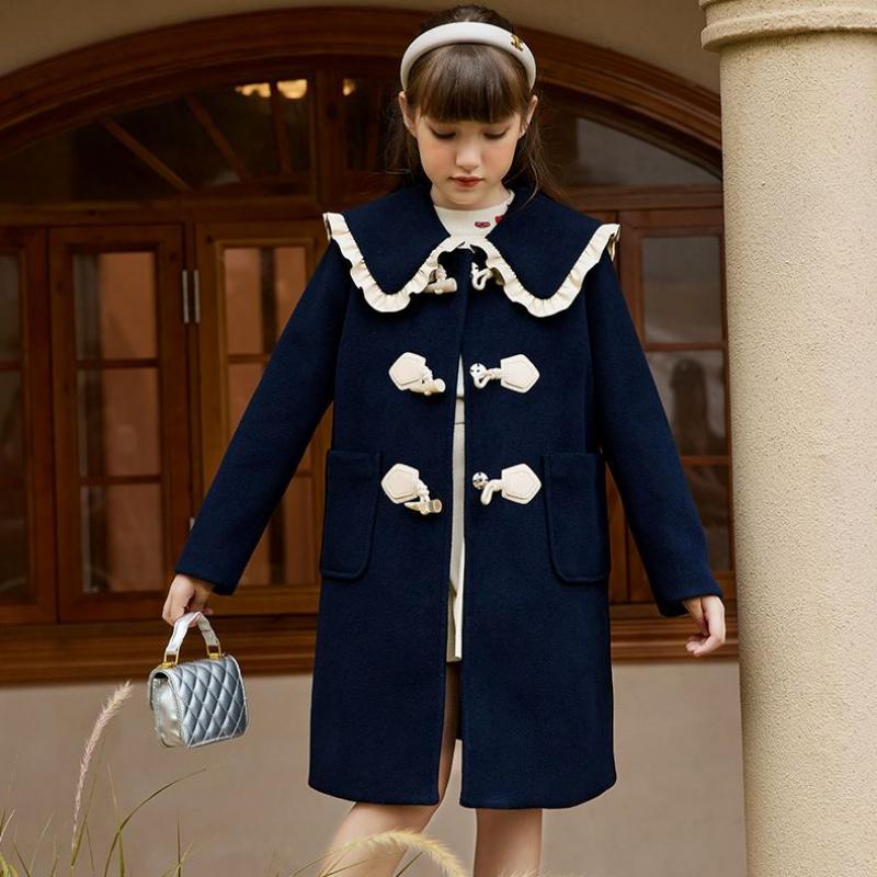 Sweet Woolen Coat for Girls Autumn and Winter, Loose and Thickened Cotton-padded Children's Fashionable Woolen Overcoat