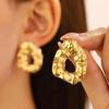 Exaggerated Gold Color Heart Oval Earrings For Women Metal Earing Jewelry Trending Irregular Wrinkled Geometric Earrings