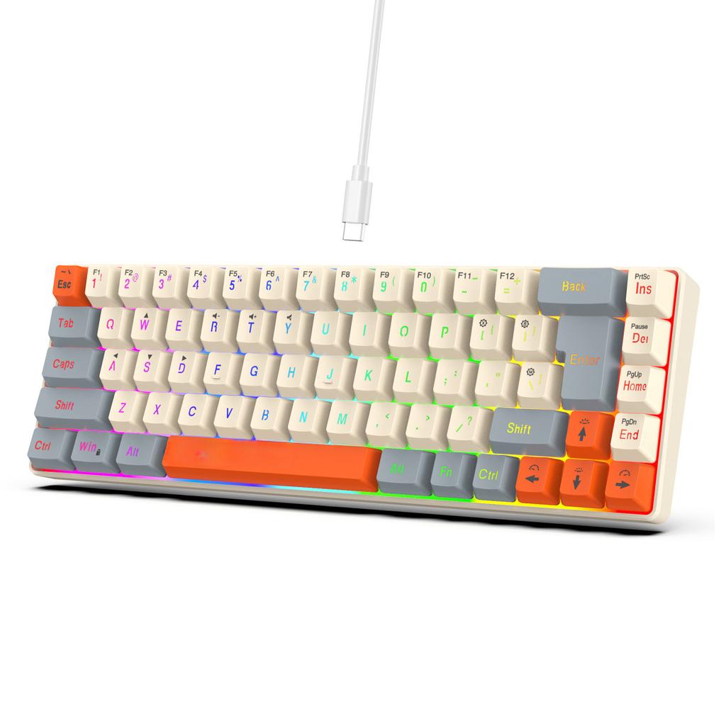 Game Keyboard 68-key Three-color Matching Keycap Key-line Separation RGB Backlit Membrane Keyboard