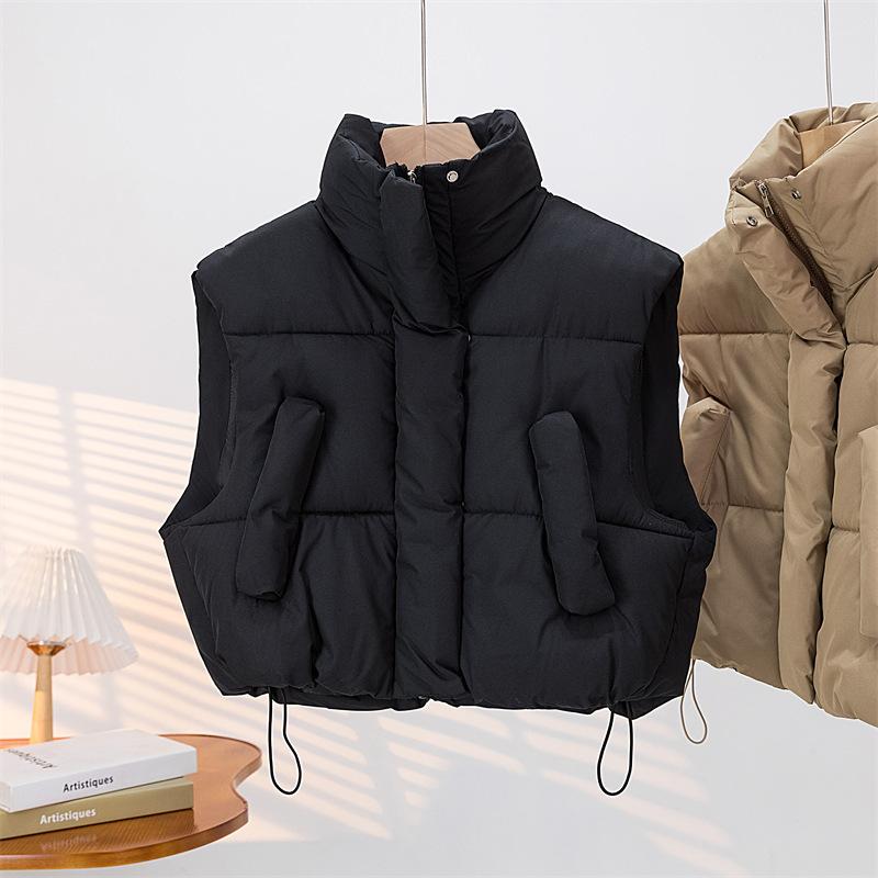 2026 Autumn and Winter New Thick Loose Short Sleeveless Casual Cotton Vest Waistcoat Stand-up Collar Vest Women N01