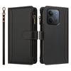 Pro Xiaomi Redmi 15C 5G (EU) (173 mm)/15C 4G (EU) (173 mm) Kožené pouzdro 9 přihrádek na karty Peněženka na zip Stojánek Kryt na telefon s poutkem na zápěstí