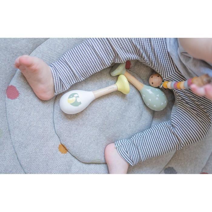 Hochets en bois - kindsgut - éléphant et triangles - jaune citron - jouet éducatif pour bébé